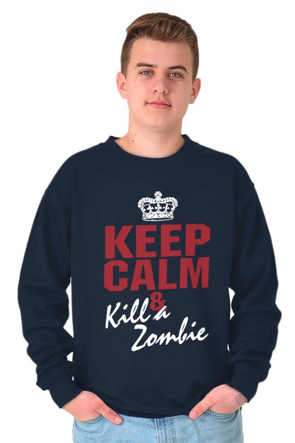 Funny Keep Calm Kill A Zombie Meme Unisex Plus Fleece Graphic Sweatshirt Brisco Brands 2X