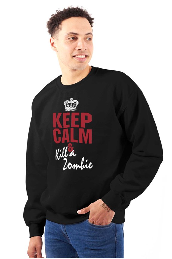 Funny Keep Calm Kill A Zombie Meme Unisex Plus Fleece Graphic Sweatshirt Brisco Brands 4X