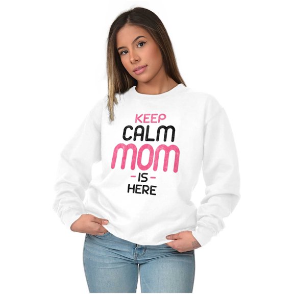 Funny Keep Calm Mom is Here Meme Women Crewneck Sweatshirt Brisco Brands S