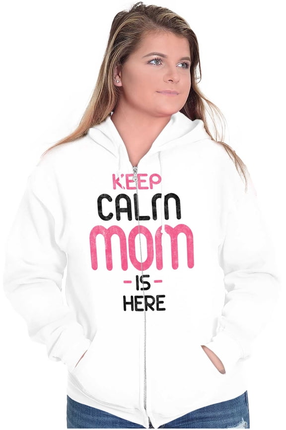 Funny Keep Calm Mom is Here Meme Womens Plus Size Graphic Zipper Hoodie Brisco Brands 5X