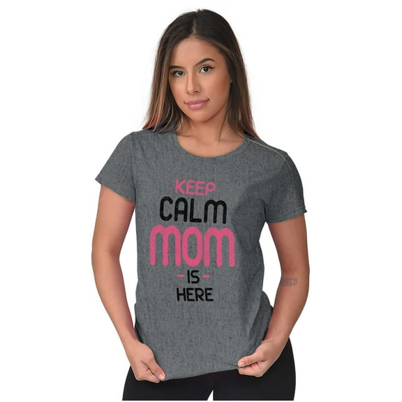Funny Keep Calm Mom is Here Meme Womens Slim Fit Graphic Tee Brisco Brands L