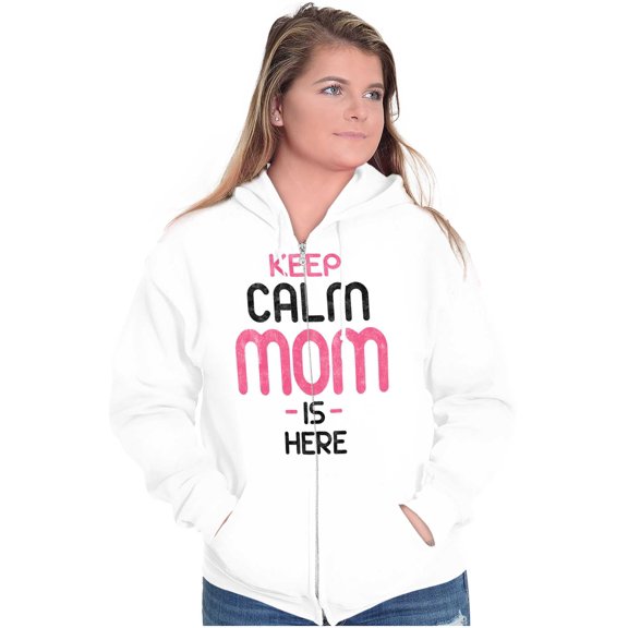 Funny Keep Calm Mom is Here Meme Zip Hoodie Sweatshirt Women Brisco Brands L