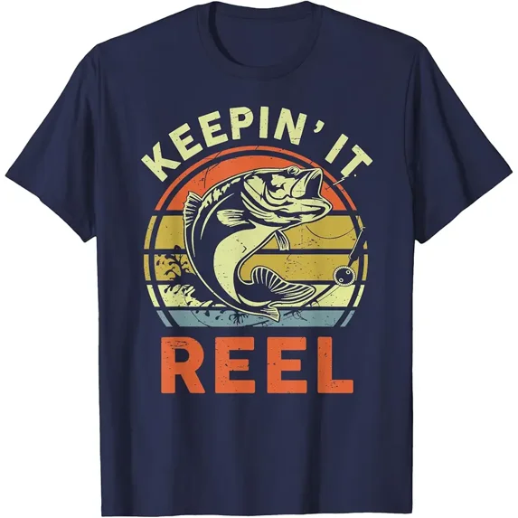 Funny Keepin' It Reel Bass Fishing Graphic Gift for Dad Fisherman Men Short Sleeve Casual T-Shirt
