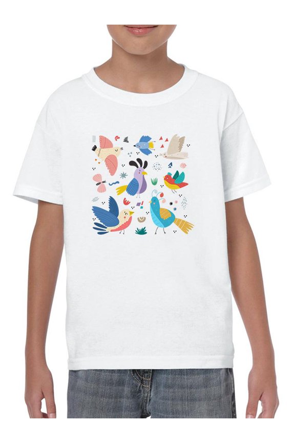 Funny Kids Birds Drawing T-Shirt Juniors -Image by Shutterstock, Small
