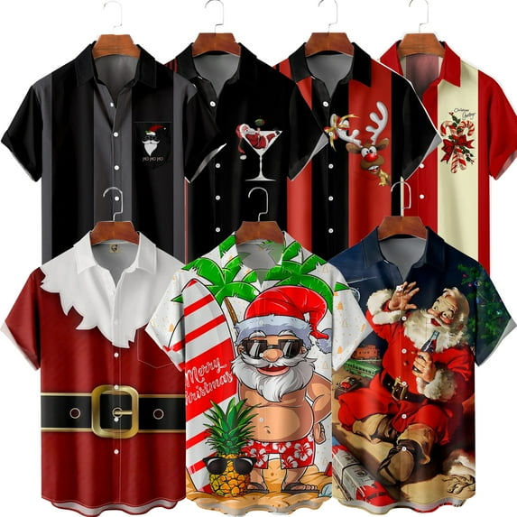 Funny Kids and Mens Christmas Casual Short Sleeve Shirt Hawaiian Shirt with Chest Pocket Multiple Color