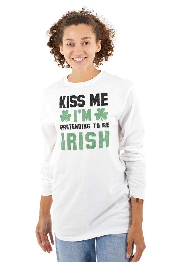 Funny Kiss Me I'm Irish St Patricks Long Sleeve TShirt Men Women Brisco Brands S