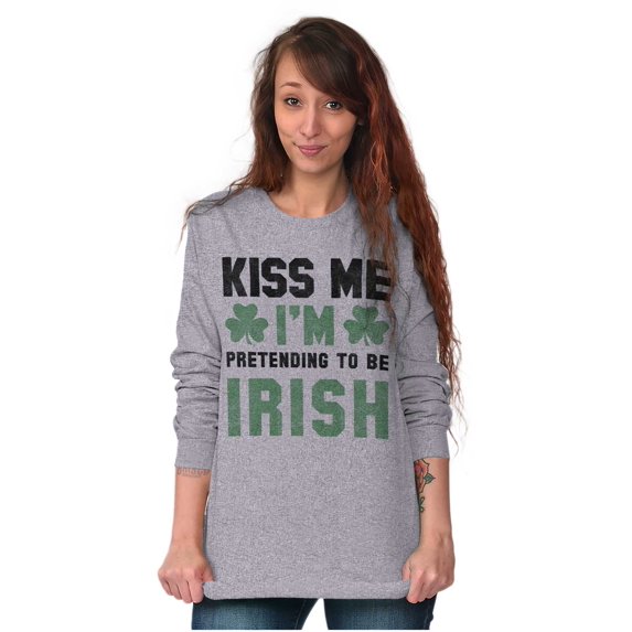 Funny Kiss Me I'm Irish St Patricks Long Sleeve TShirt Men Women Brisco Brands X