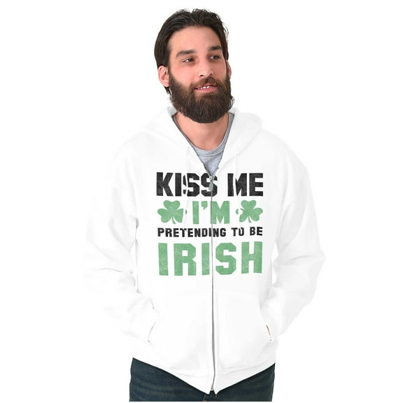 Funny Kiss Me I'm Irish St Patricks Unisex Fleece Graphic Zip Up Hoodie Brisco Brands 5X