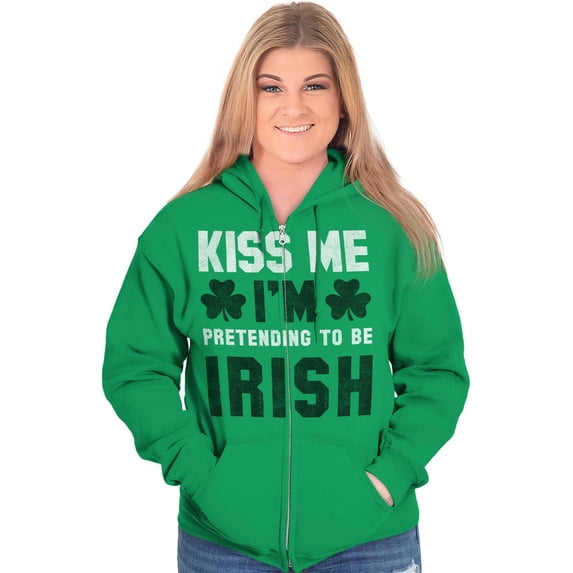 Funny Kiss Me I'm Irish St Patricks Zip Up Hoodie Men's Women's Brisco Brands L