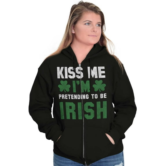 Funny Kiss Me I'm Irish St Patricks Zip Up Hoodie Men's Women's Brisco Brands L