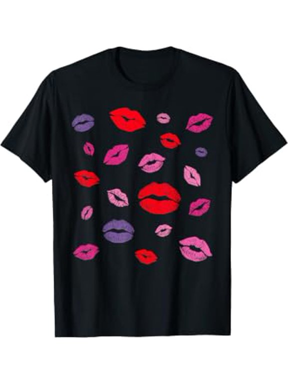 Funny Kissing Lips Happy Valentines Day Women Girls Ladies T-Shirt