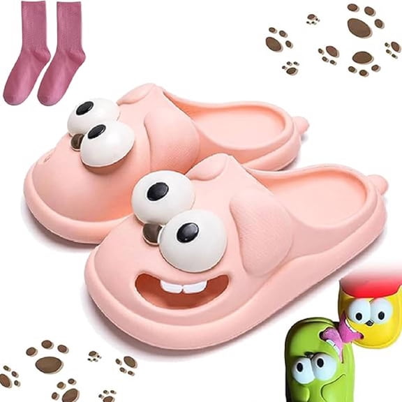 Funny Kissing Slippers, Tongue Kiss Slippers for Women, 3D Big Eyes Dog Slipper with Non-SlipThick Sole for Indoor Outdoor(Pink,38)
