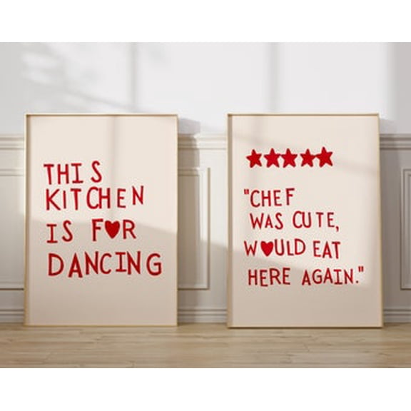 Funny Kitchen Art Prints, Chef Review & Dancing Quotes Set 2 Unframed Paper Print 20x30