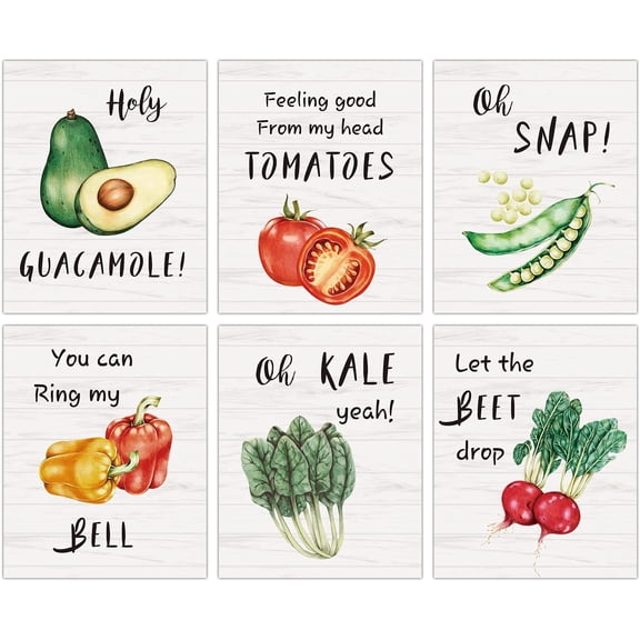 Funny Kitchen Art Prints,Set Of 6(8X10inchUnframed) Beet Tomatoes Kale Vegetable Quote Canvas Poster,Botanical Farmhouse Style Wall Art For Restaurant Dining Kitchen Room Decor