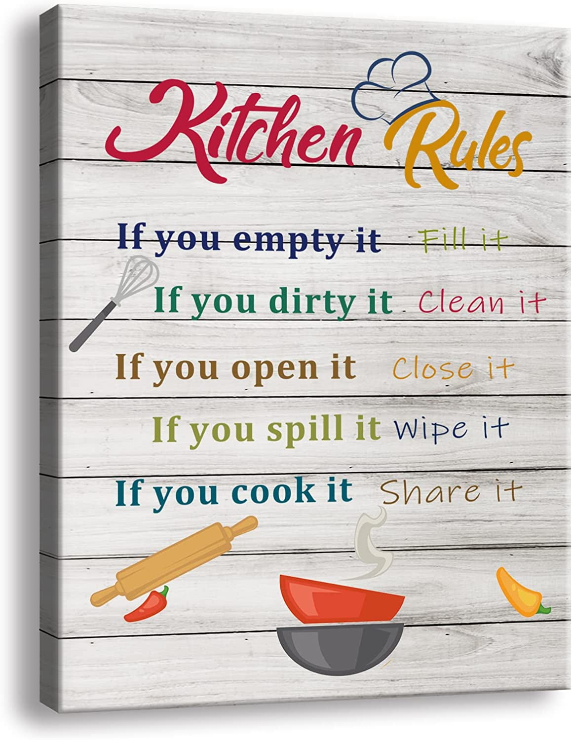 Funny Kitchen Canvas Wall Art Rustic Kitchen Rules Prints Farmhouse ...