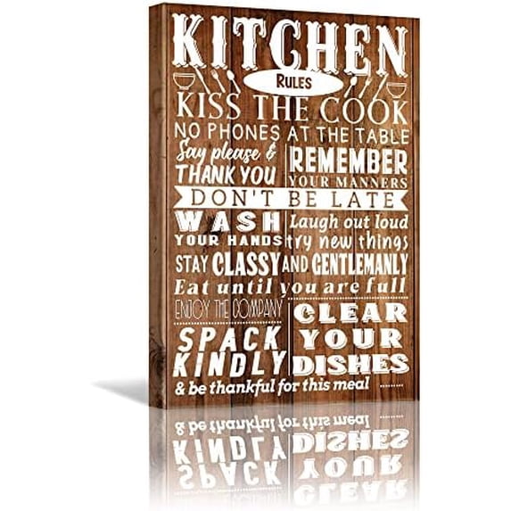 Funny Kitchen Canvas Wall Art Rustic Kitchen Rules Prints Farmhouse ...