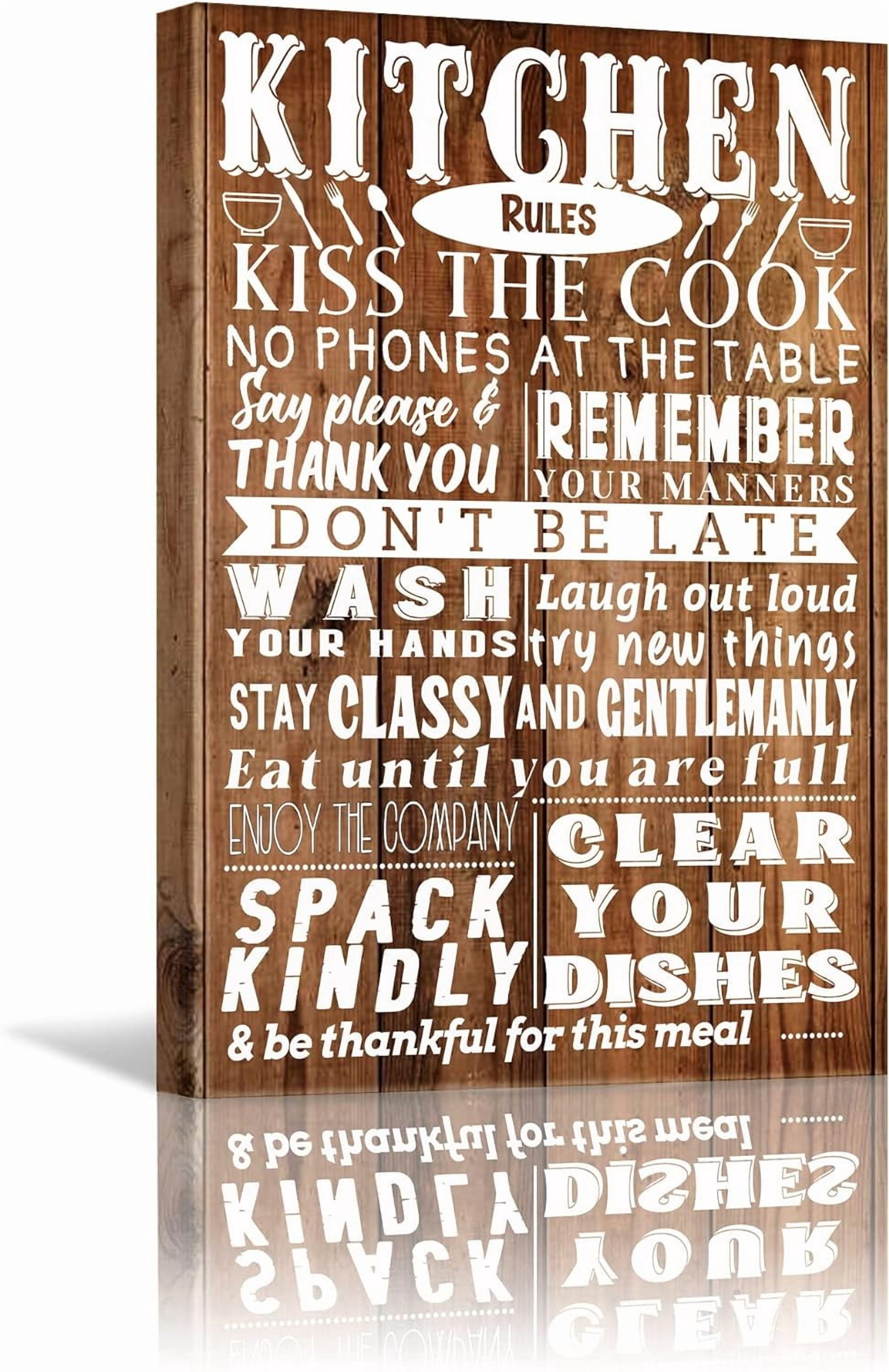 Rustic Kitchen Rules Sign Funny Kitchen Canvas Wall Art Rustic Kitchen Rules Prints Farmhouse ...