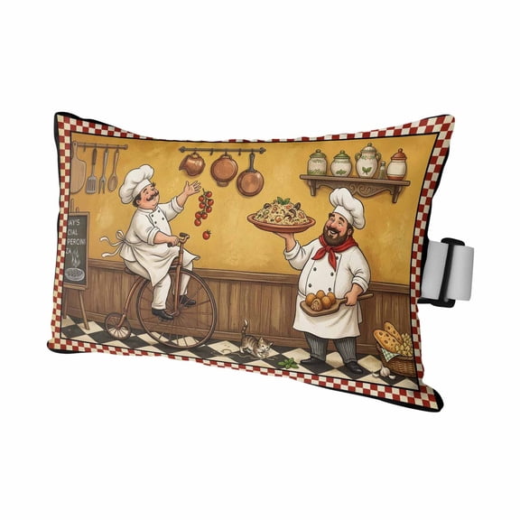 Funny Kitchen Chef Pizza Toss Outdoor Pillow for Chaise Lounge Chair,Classic Red Checked Waterproof Headrest Lumbar Pillows with Insert&Elastic Strap for Patio Pool Garden Chairs Decor,1 Pack
