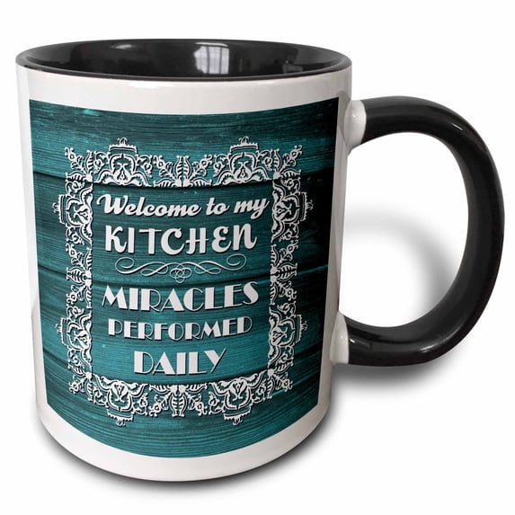3drose, Funny Kitchen Design in Teal Wood Effect- Not Real Wood, 11oz Two-tone Black Mug