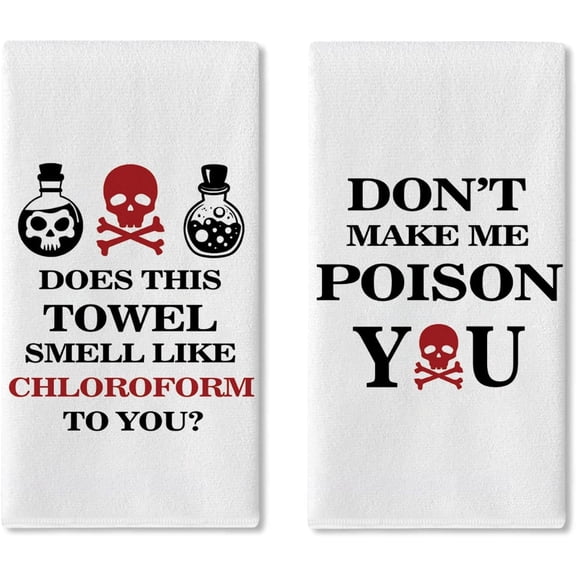 Funny Kitchen Dish Towels Set of 2, Humorous Dont Make Me Poison You Drying Hand Towel Baking Cooking Cloth, Dark Humor Skull Bathroom Home Decoration 18'' x 26''