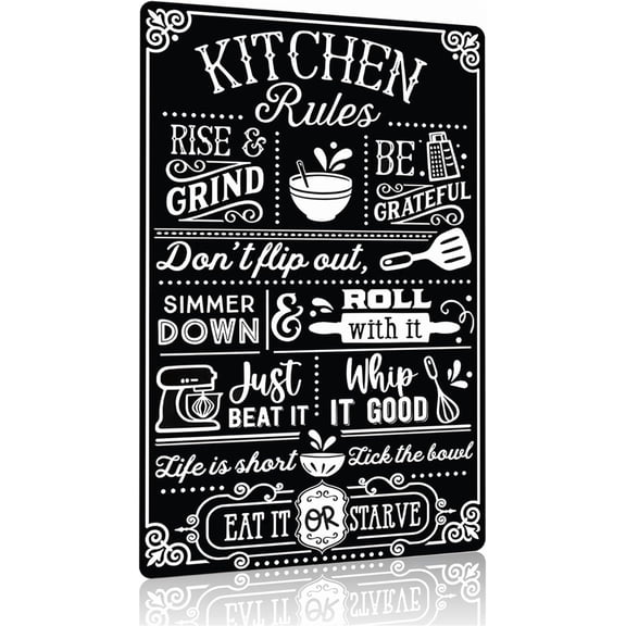 Funny Kitchen Gifts for Women&Mom Kitchen Rules with Humorous Cooking Quotes Vintage Tin Sign for Home Farmhouse Kitchen Dining Room Decor 8x12 Inch (3367)