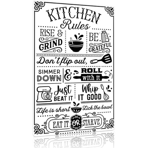 Funny Kitchen Gifts for Women&Mom Kitchen Rules with Humorous Cooking Quotes Vintage Tin Sign for Home Farmhouse Kitchen Dining Room Decor 8x12 Inch