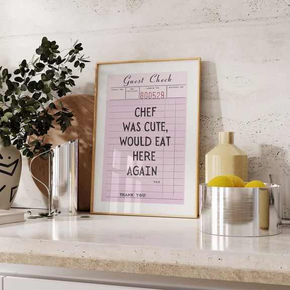 Funny Kitchen Guest Check Poster, Cute Cooking Wall Art For Trendy Decor