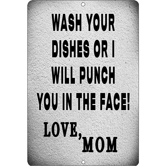 Funny Kitchen Metal Tin Sign, 12x8 Inch, Wall Home Décor- Bar Wash Your Dishes Signed MOM
