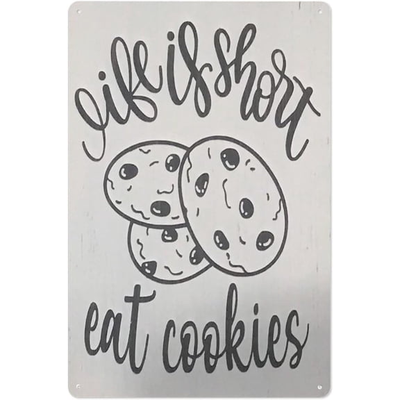 Funny Kitchen Metal Tin Sign Life Is Short Eat Cookies Wall Plaque 8x12 Inch Iron Decor