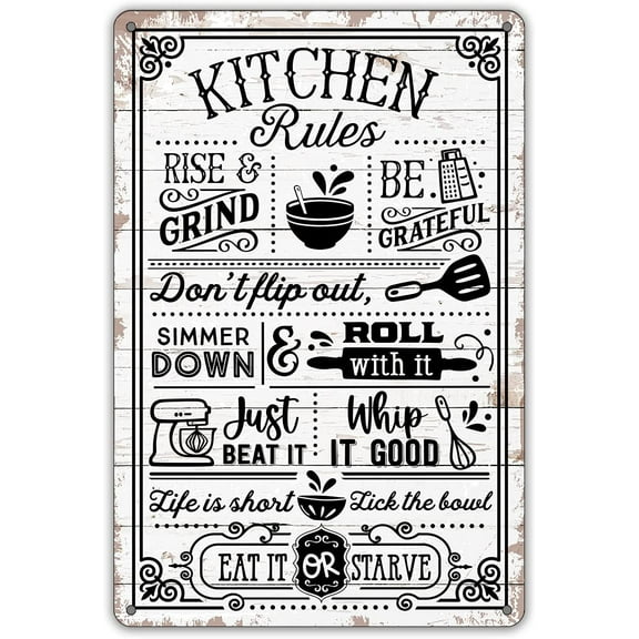 Funny Kitchen Quote Metal Tin Sign Kitchen Rules Wall Decor Farmhouse Rustic Kitchen Rules Sign For Home Kitchen Coffee Shop Decor 8x12 Inch