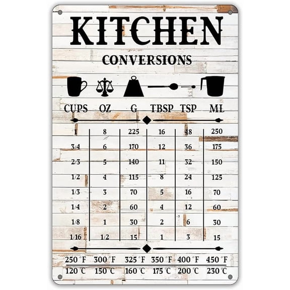 Funny Kitchen Quote Metal Tin Sign Wall Decor, Farmhouse Rustic Kitchen Conversions Sign for Home Decor Gifts(Wooden Style)