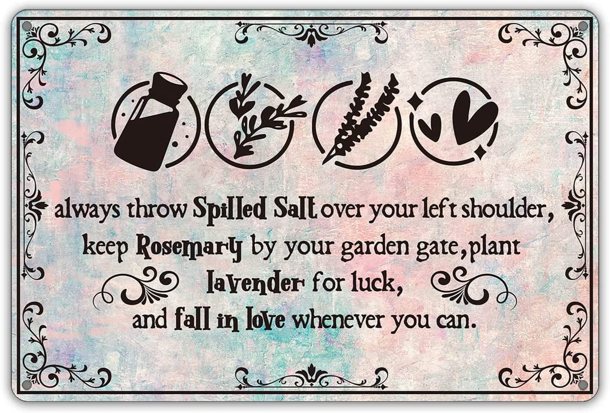 Funny Kitchen Quote Metal Tin Sign Wall Decor, Retro Always Throw Spilled Salt Over Your Left