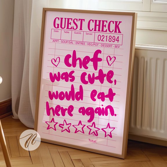 Funny Kitchen Quote Print: Retro Chef Guest Check Art UNFRAMED PAPER POSTER, Home Decor, Vintage Gift, Living Room Dercor