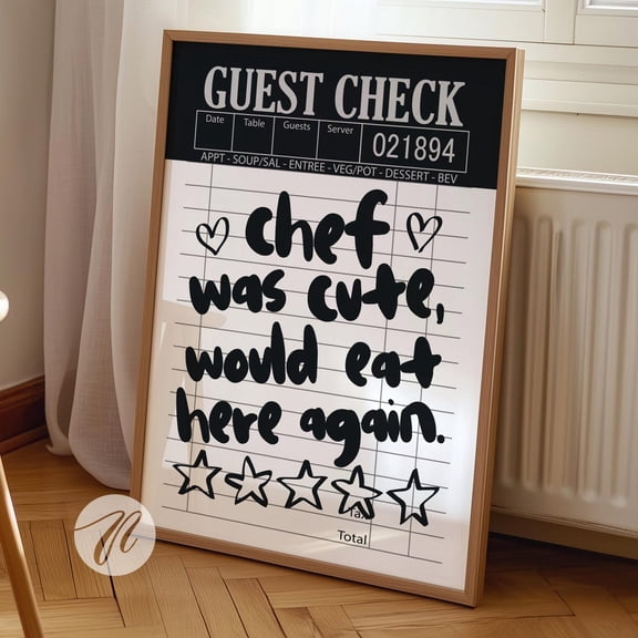 Funny Kitchen Quote Print: Retro Chef Guest Check Art UNFRAMED PAPER POSTER, Home Decor, Vintage Gift, Living Room Dercor