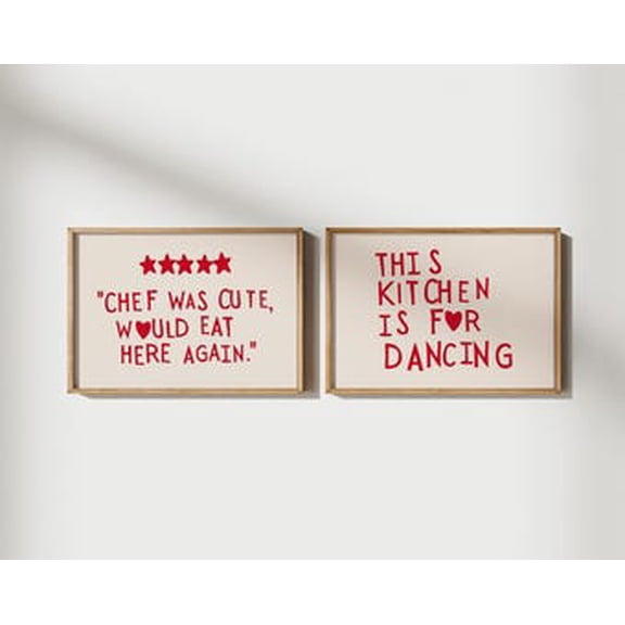 Funny Kitchen Quote Prints, Chef Typography Wall Art, Set 2 Unframed Paper Print 20x30