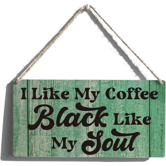 Funny Kitchen Signs Gift Farmhouse I Like My Coffee Black Like My Soul Wooden Hanging Sign Rustic Wall Art Home Kitchen Decoration 10x5 Inch