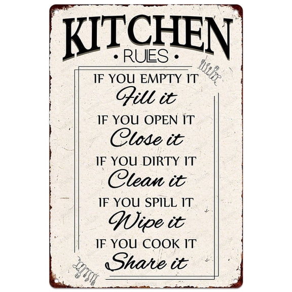 Funny Kitchen Signs Wall Decor Farmhouse Personalized Cookroom Metal Sign Retro Kitchens Counter Accessories 12x8 Inch Aluminium Hanging Plaque Home Decorations (Kitchen Rules Sign)
