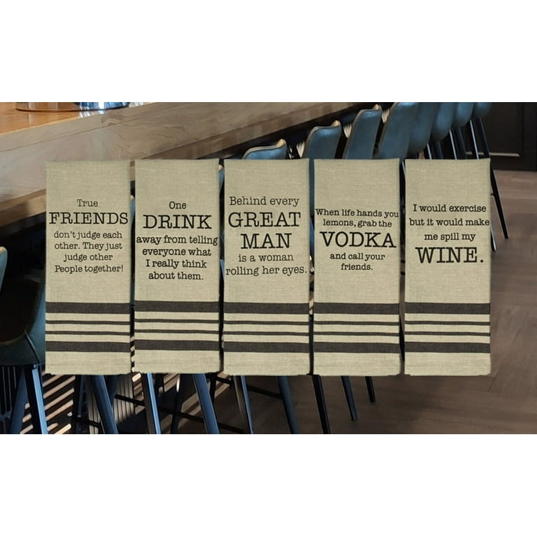 Funny Kitchen Towels, Fun Dish Towels with Wine Alcohol Drink Theme, 5  Flour Sack Towels 