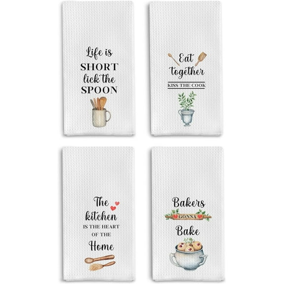 Funny Kitchen Towels Set of 4 - Funny Dish Towels for Kitchen, Funny Kitchen Decor, Tea Towels for Kitchen Baking, Cute Kitchen Towels, Cute Kitchen Decor, 18x26 Inches