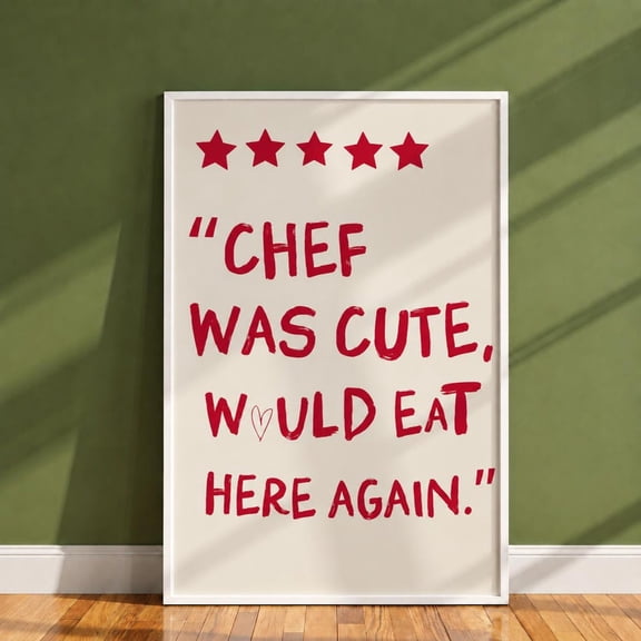 Funny Kitchen Wall Art Chef Quote Poster Trendy Red Print Maximalist Kitchen Decor Foodie Gift Dining Room Quote Wall Art