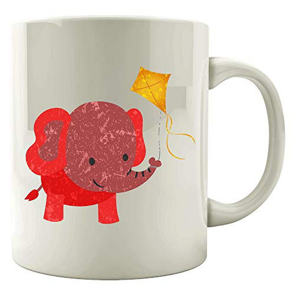 Funny Kite 11 oz Coffee Mug - Elephant Holding String White Ceramic Gift