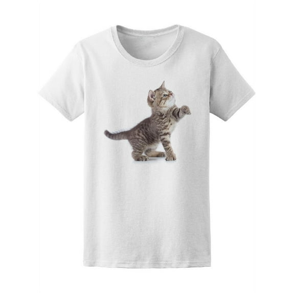 Funny Kitten Cat With Raised Paw T-Shirt Women -Image by Shutterstock, Female Large