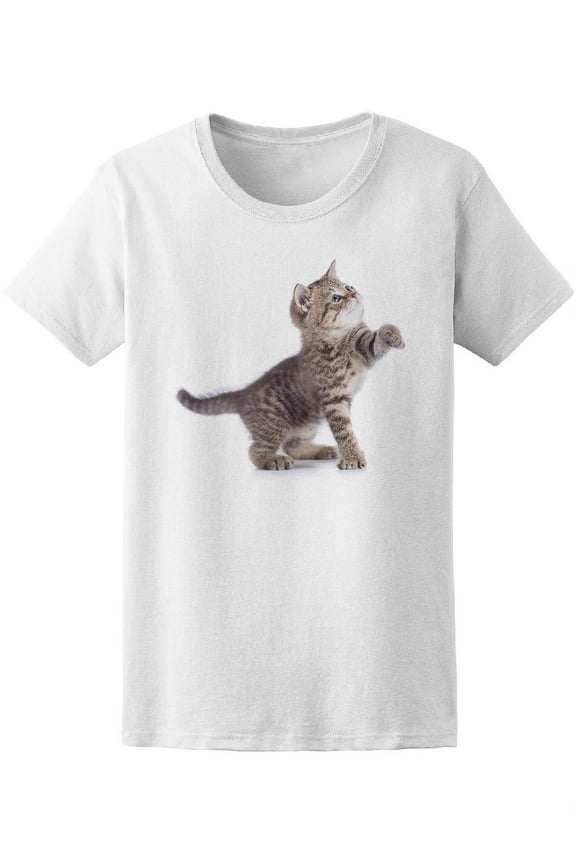 Funny Kitten Cat With Raised Paw T-Shirt Women -Image by Shutterstock, Female XX-Large