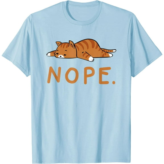 Funny Kitten Nope Lazy Orange Cat Lovers Gift Unisex T-Shirt for Men Women Kids Toddler,Light Blue Color,Size XL