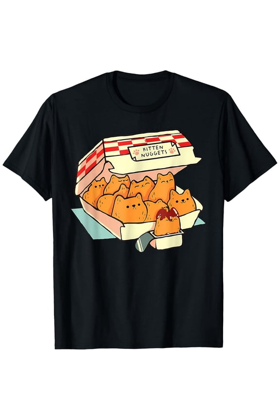 Funny Kitten Nugget Food Pun for Cat Lovers Unisex Short Sleeve Graphic T-Shirt