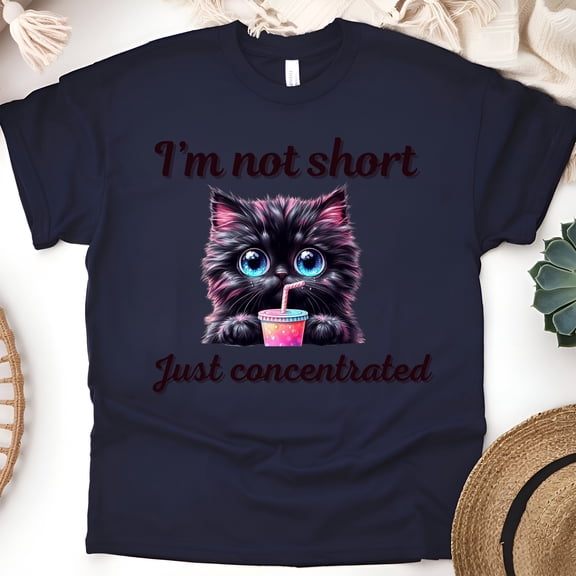 Funny Kitten T-Shirt I’m Not Short Just Concentrated Cute Cat Tee, Navy, Size M