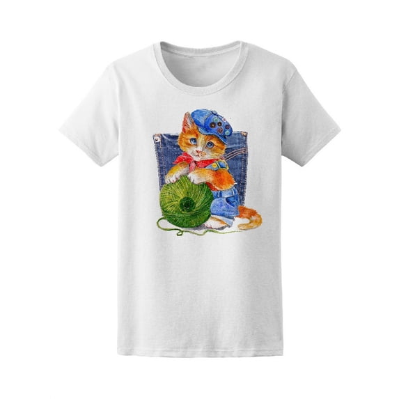 Funny Kitten With Green Ball T-Shirt Women -Image by Shutterstock, Female x-Large