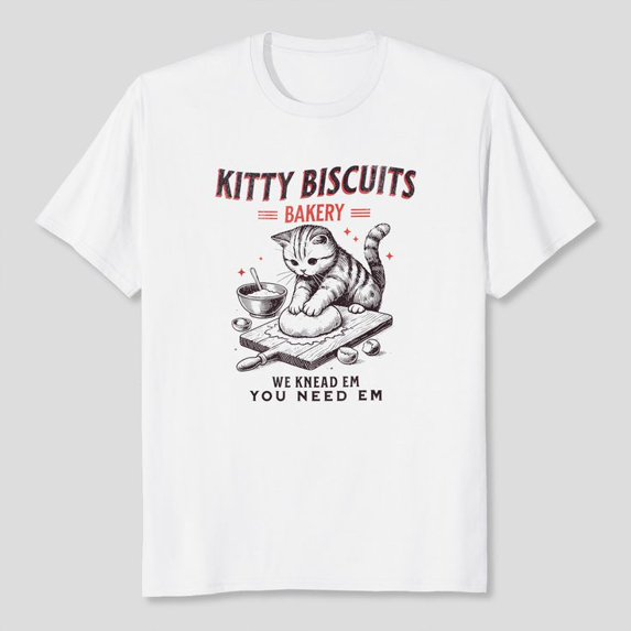 Funny Kitty Biscuits Bakery T-shirt, Sizes S-5XL - Gategoo