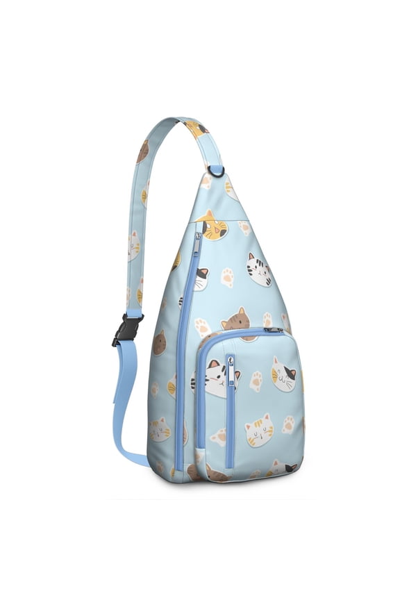 Funny Kitty Sling Bag - Playful Cat Pattern Shoulder Backpack, Anti-Theft for Work & Adventures