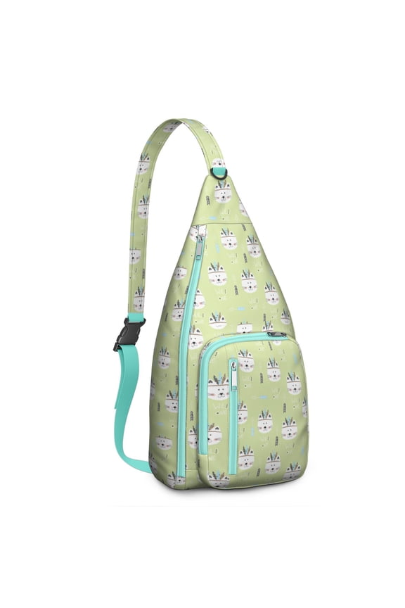Funny Kitty Sling Bag - Playful Cat Pattern Shoulder Backpack, Anti-Theft for Work & Adventures